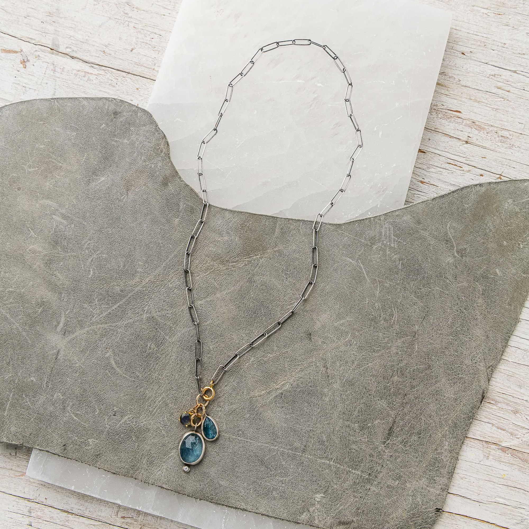 Aquamarine Duo Necklace with Labradorite