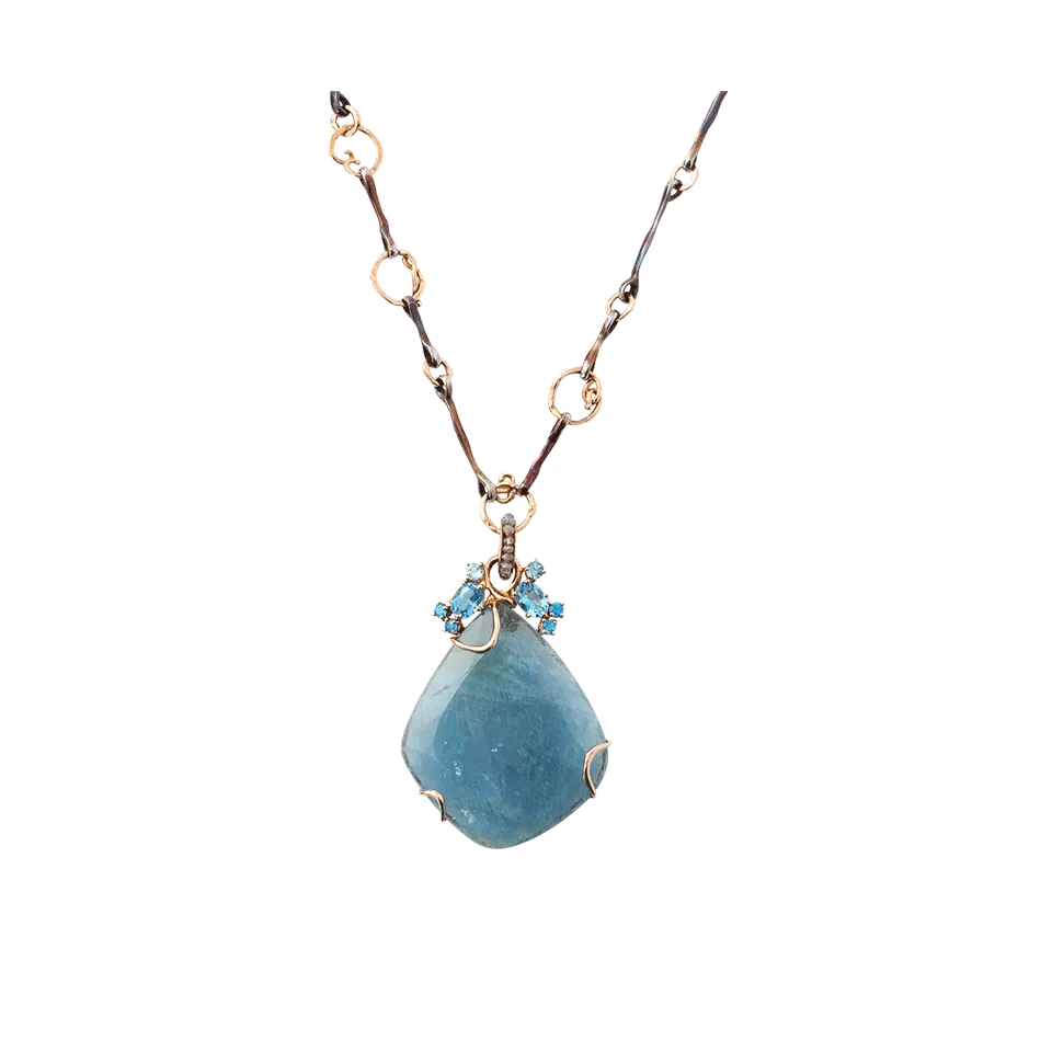 Aquamarine Slice Necklace With Chain