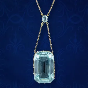 Art Deco Aquamarine Lavaliere Necklace 15ct Gold 25ct Aqua