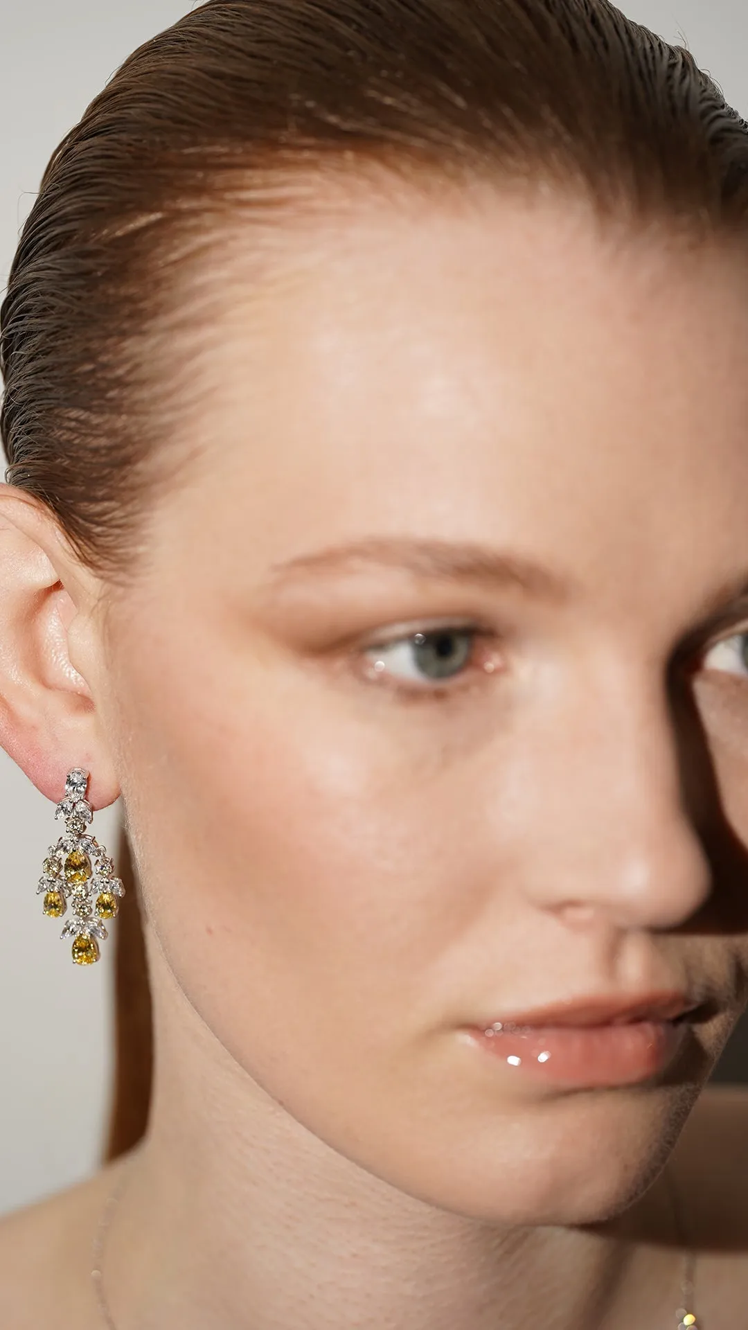 Aster Canary Chandelier Earrings White Gold Plated