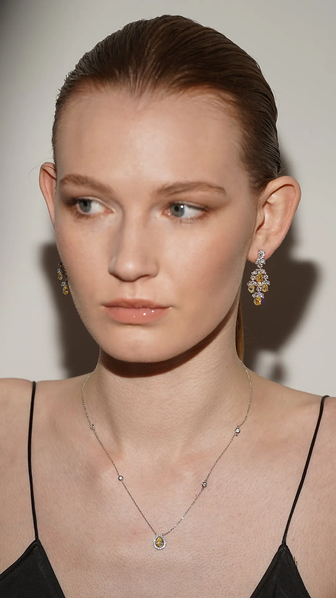 Aster Canary Chandelier Earrings White Gold Plated