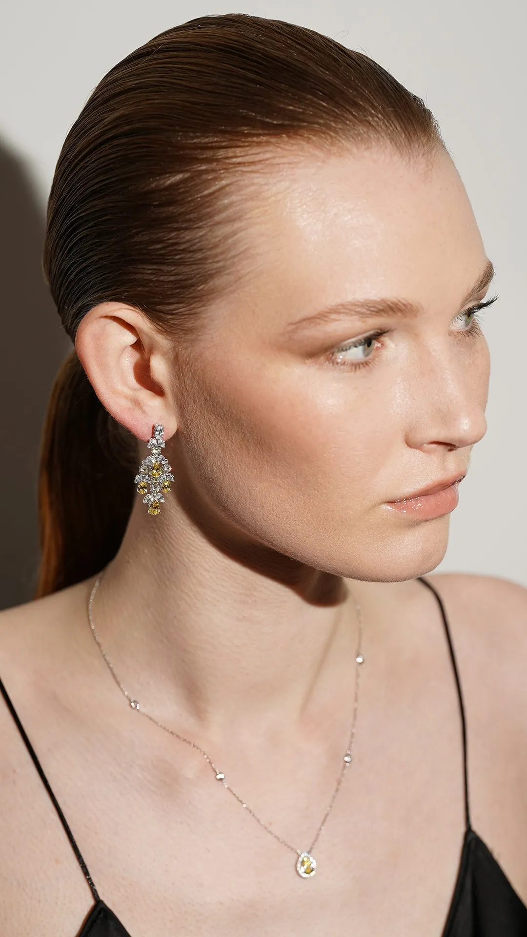 Aster Canary Chandelier Earrings White Gold Plated