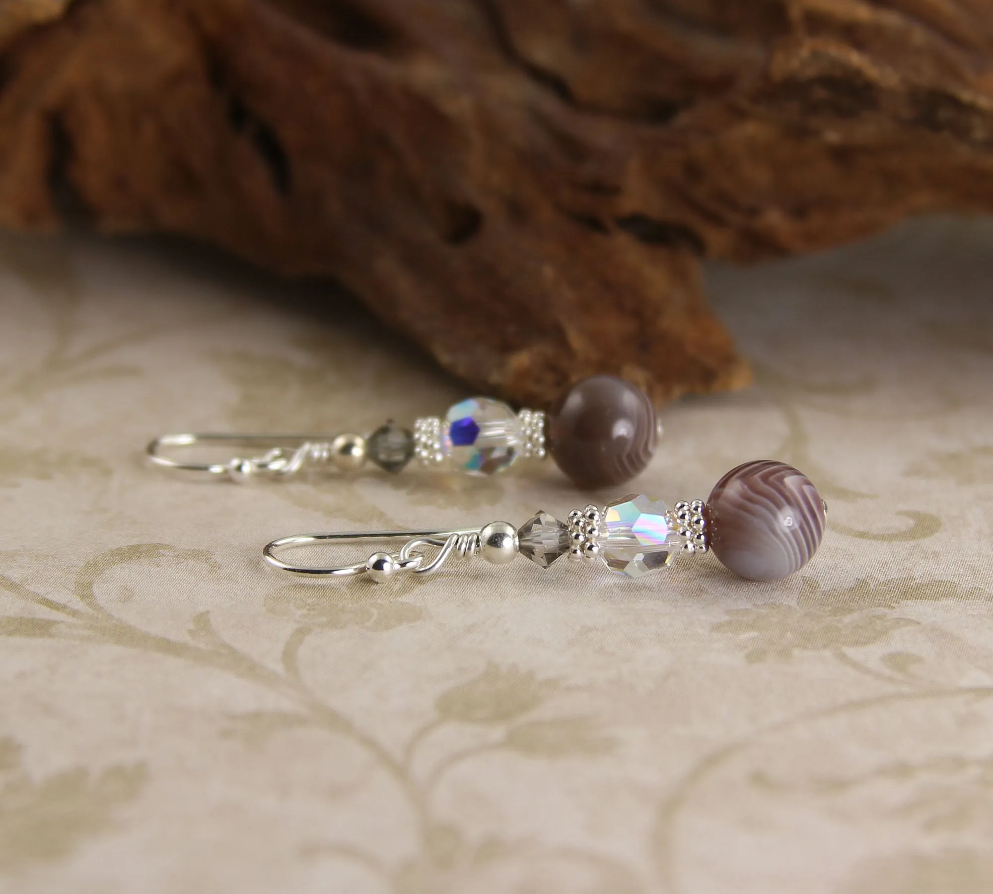 Banded Agate Crystal Gemstone Earrings