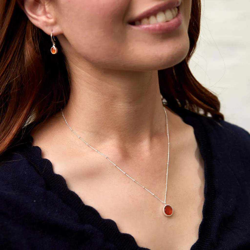 Barcelona Silver July Carnelian Birthstone Hook Earrings