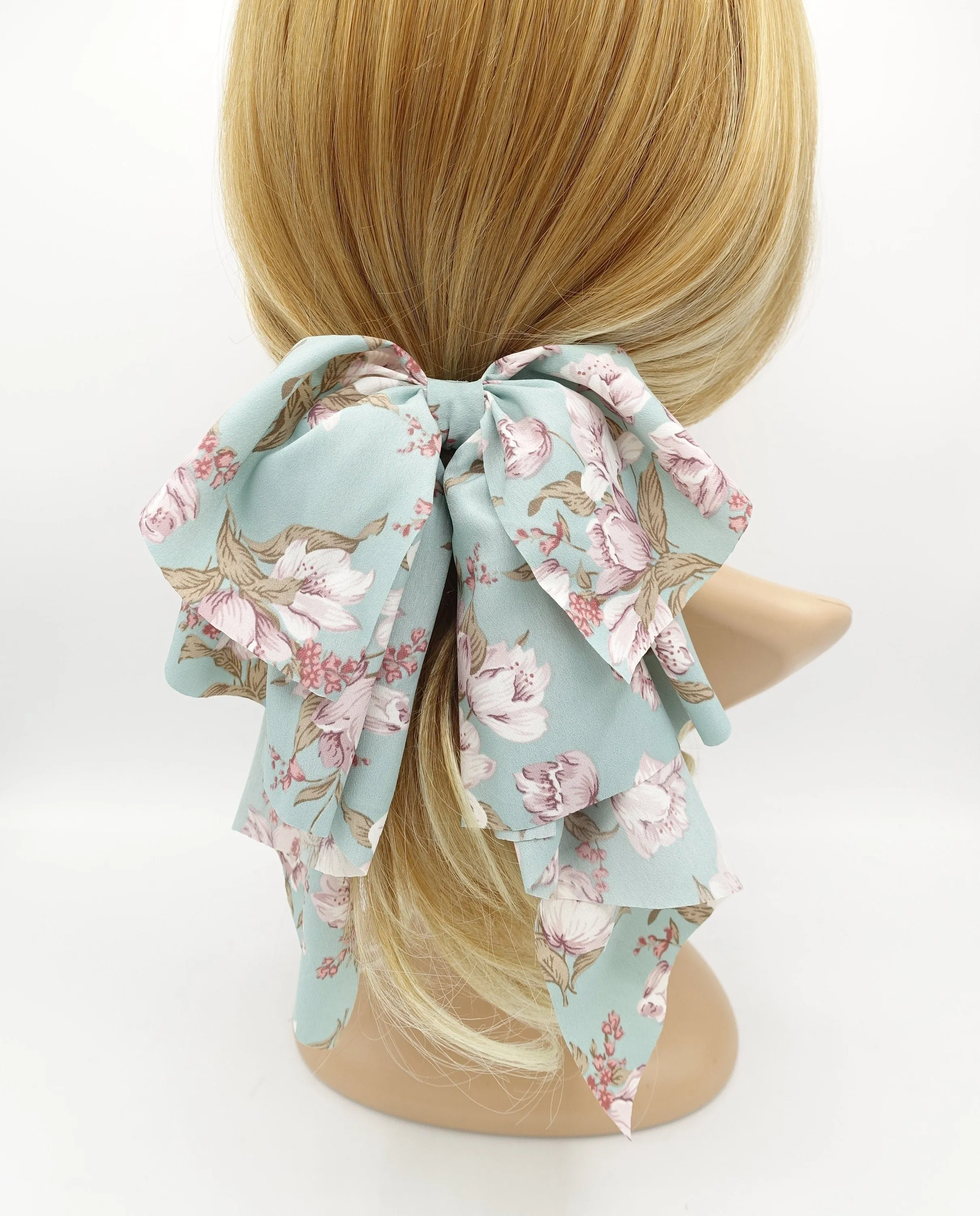big floral hair bow drape tail barrette women hair accessory