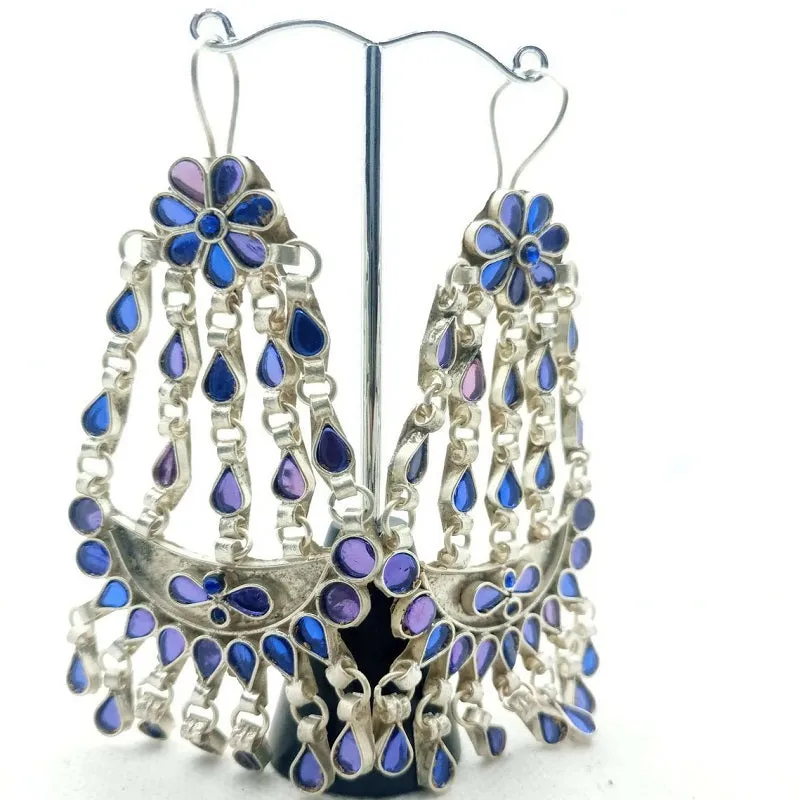 Blue Glass Stone Kuchi Massive Earrings