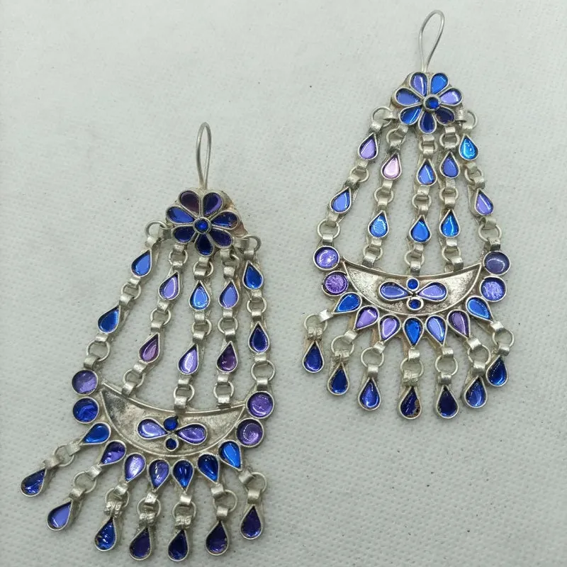Blue Glass Stone Kuchi Massive Earrings