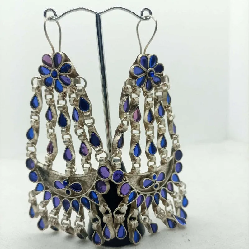 Blue Glass Stone Kuchi Massive Earrings