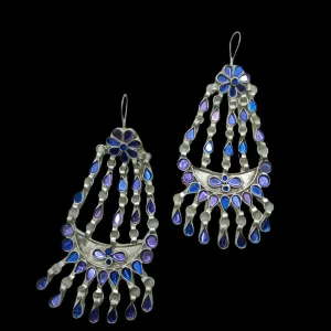 Blue Glass Stone Kuchi Massive Earrings