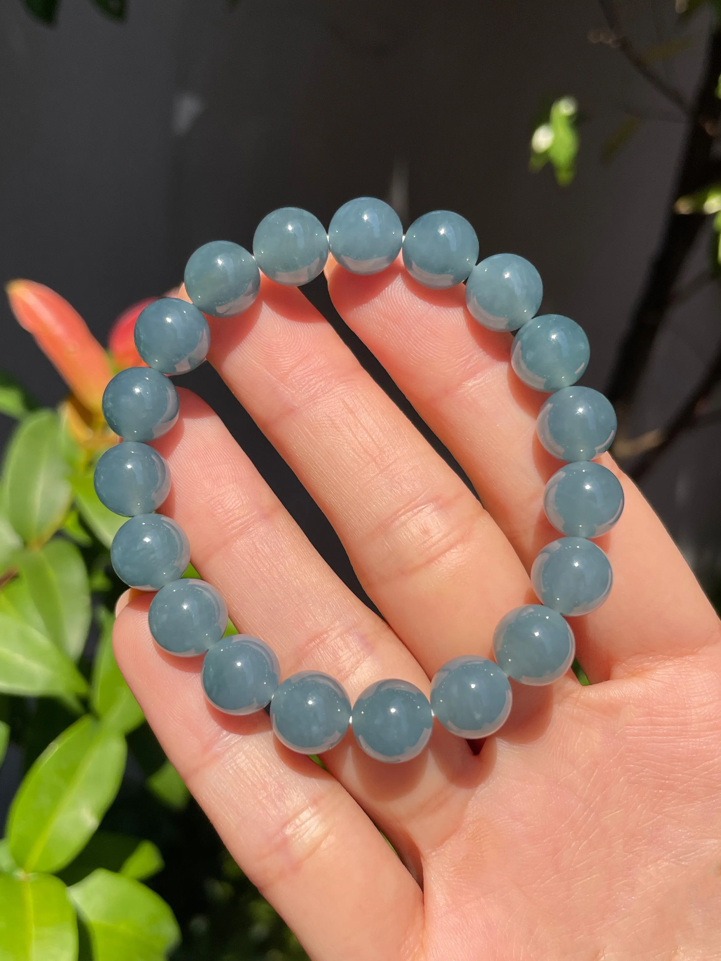 Blue Jade Bracelet - Round Beads (NJBA052)