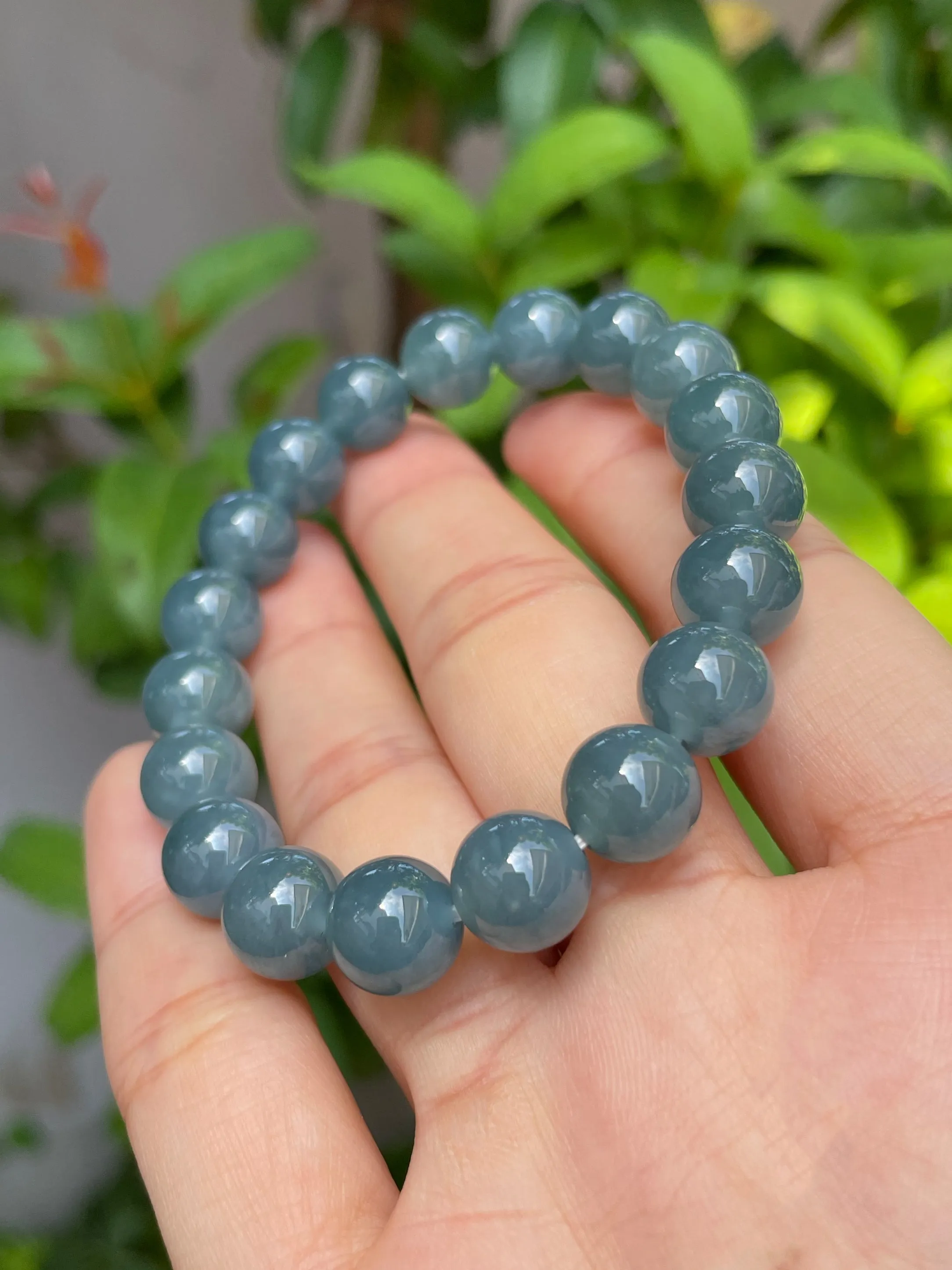 Blue Jade Bracelet - Round Beads (NJBA052)