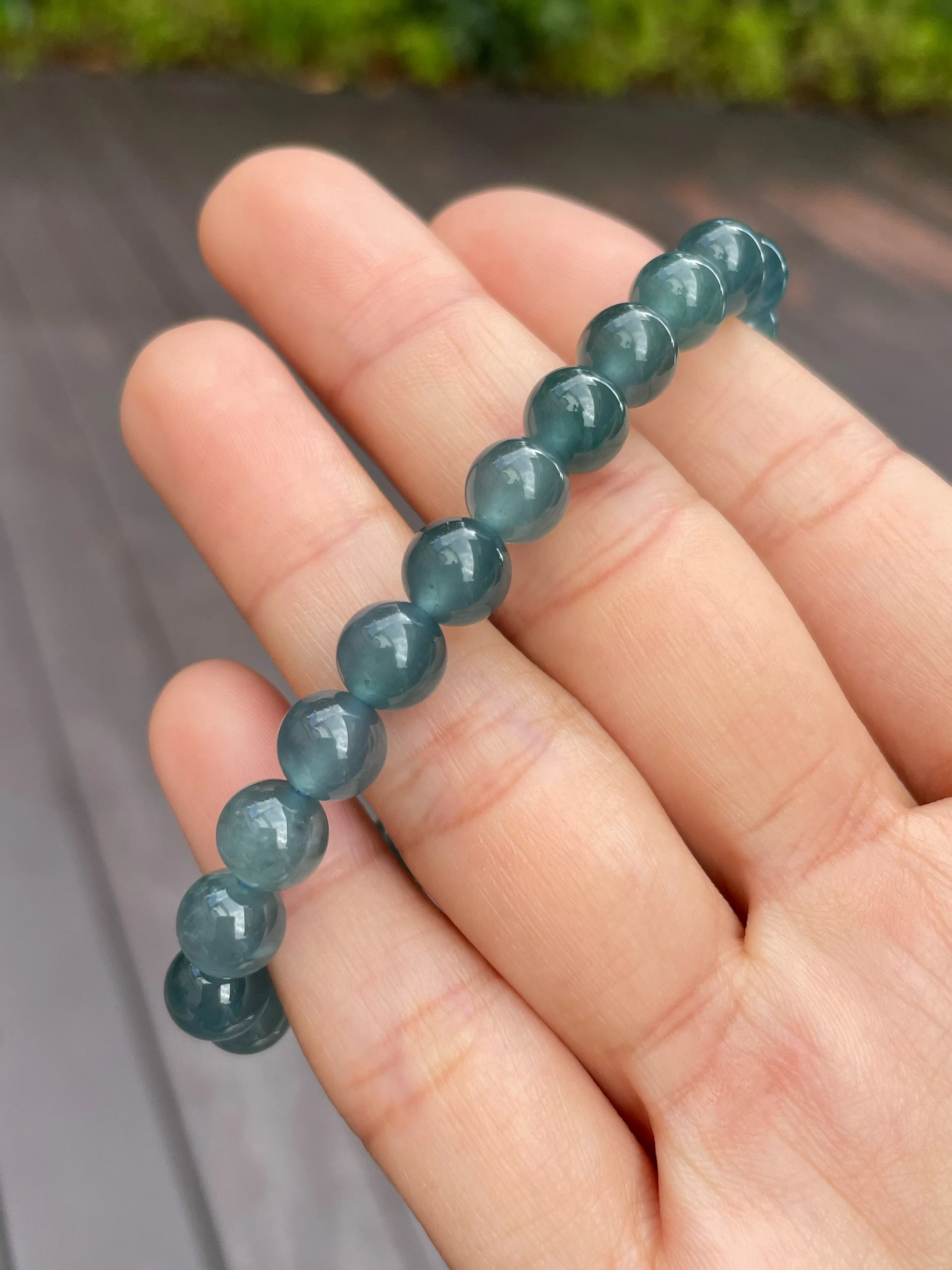 Blue Jade Bracelet - Round Beads (NJBA071)