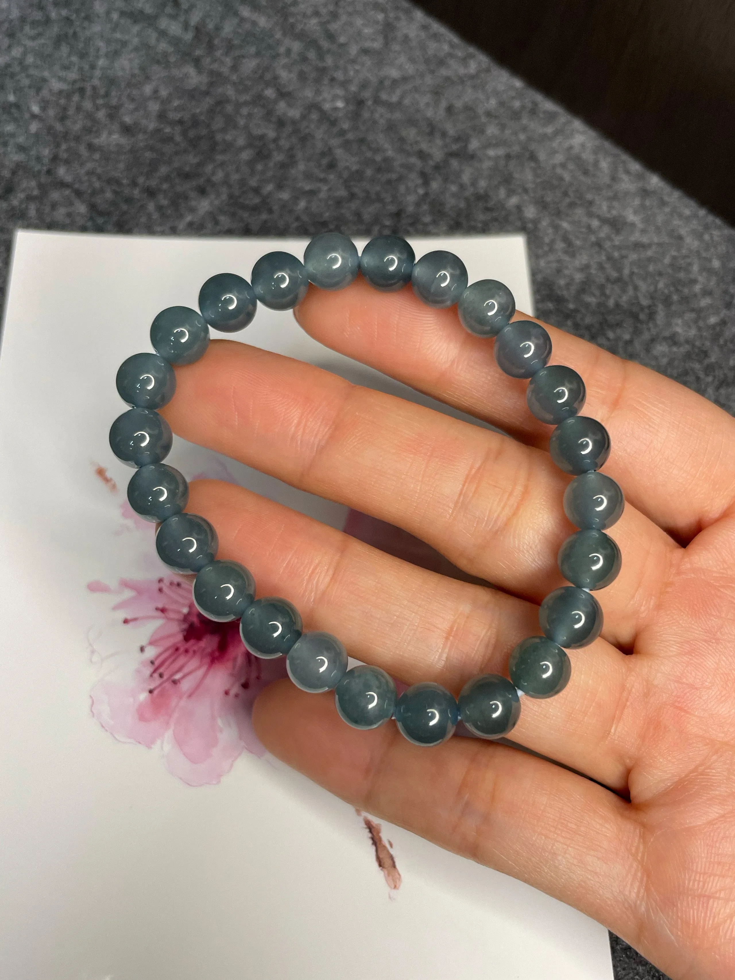 Blue Jade Bracelet - Round Beads (NJBA071)
