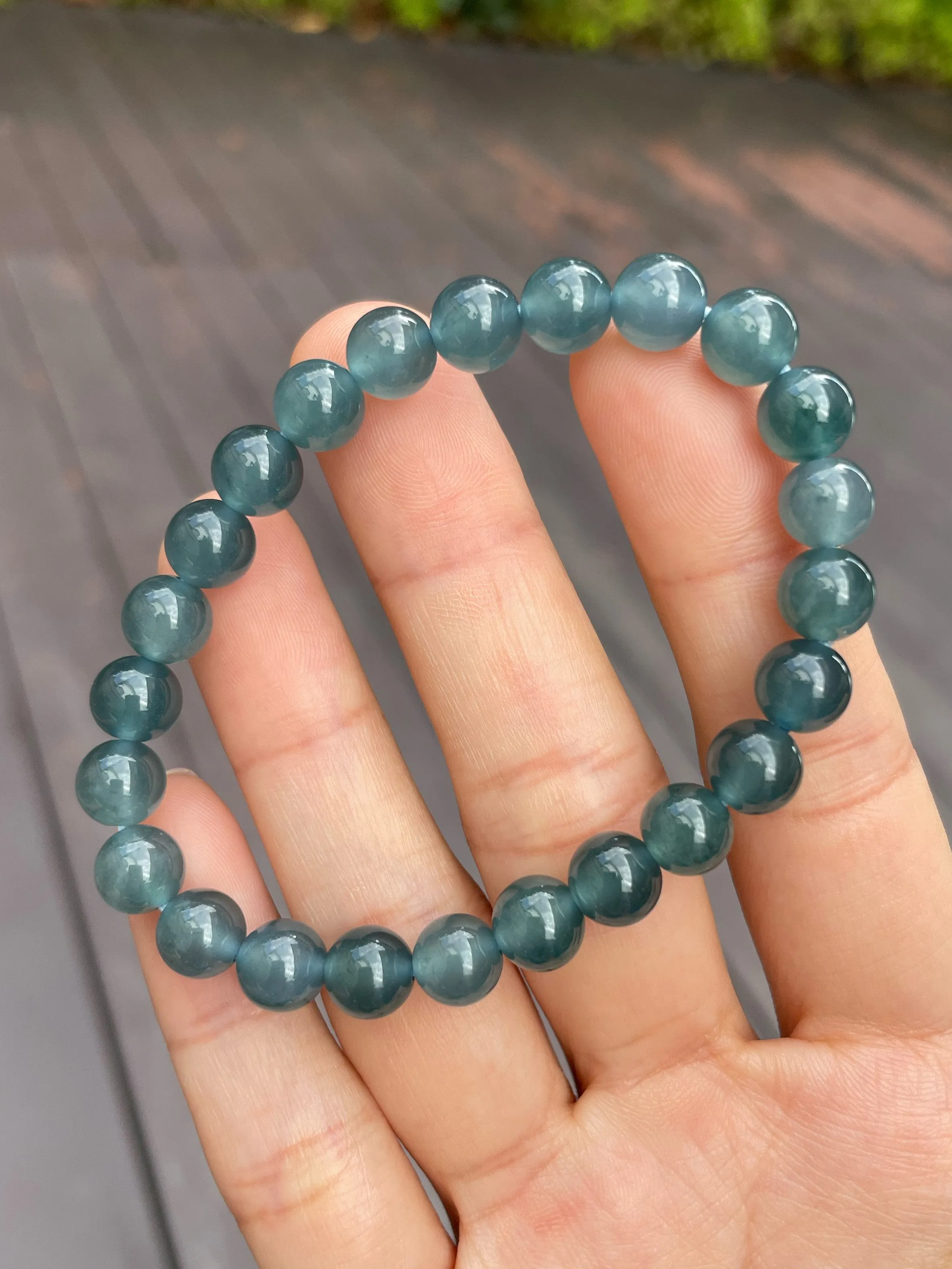 Blue Jade Bracelet - Round Beads (NJBA071)