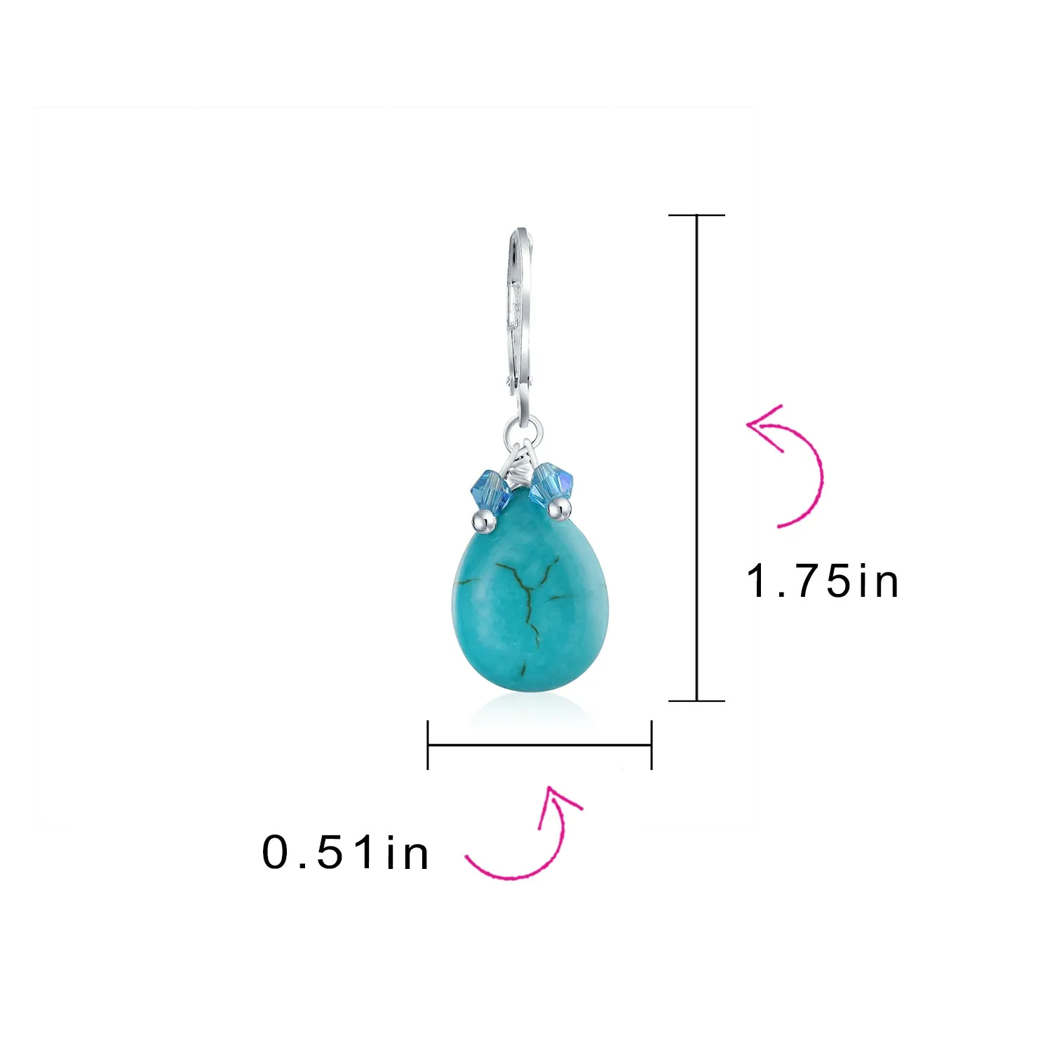 Blue Turquoise Teardrop Drop Bead Dangle Western Earrings Silver
