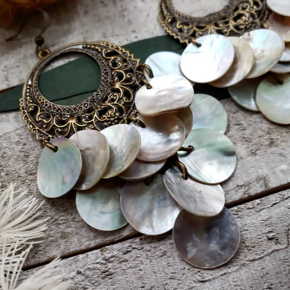 Boho goddess shell earrings