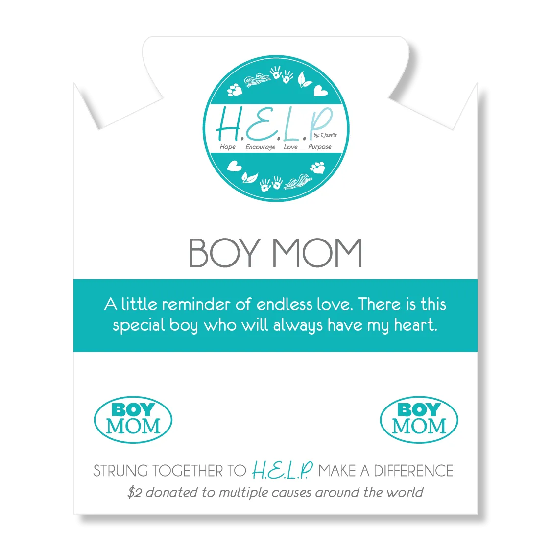 Boy Mom Charm with Azure Blue Jade Charity Bracelet