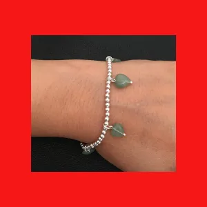 Bracelets; Elastic silver balls and heart dangles