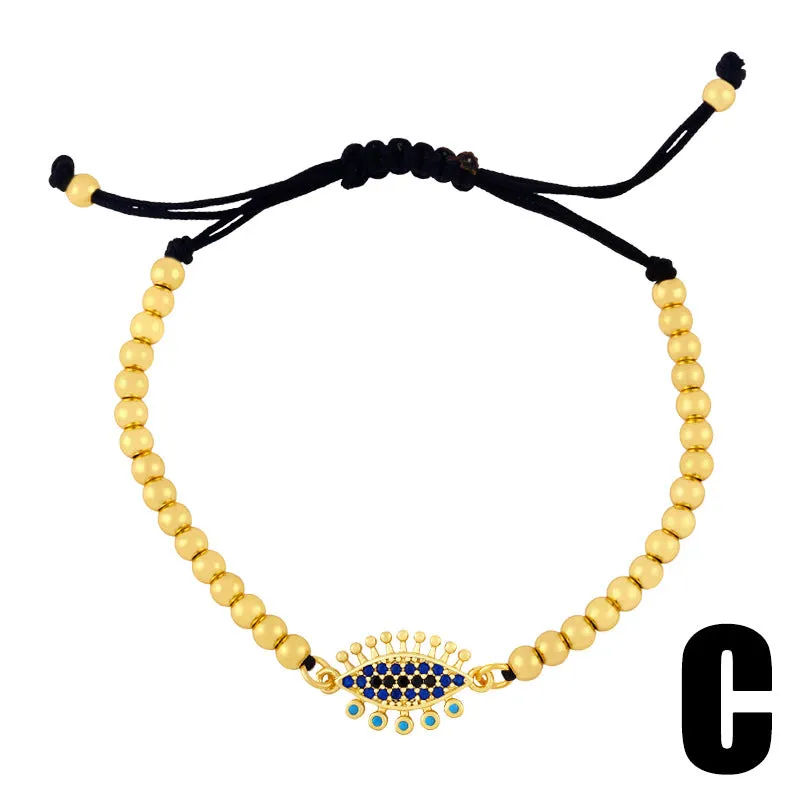 Braided Gold Bronze Bead Adjustable Pull Bracelet