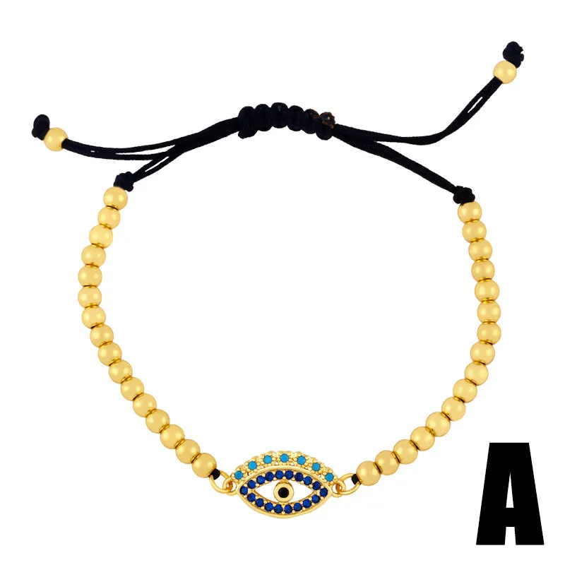 Braided Gold Bronze Bead Adjustable Pull Bracelet