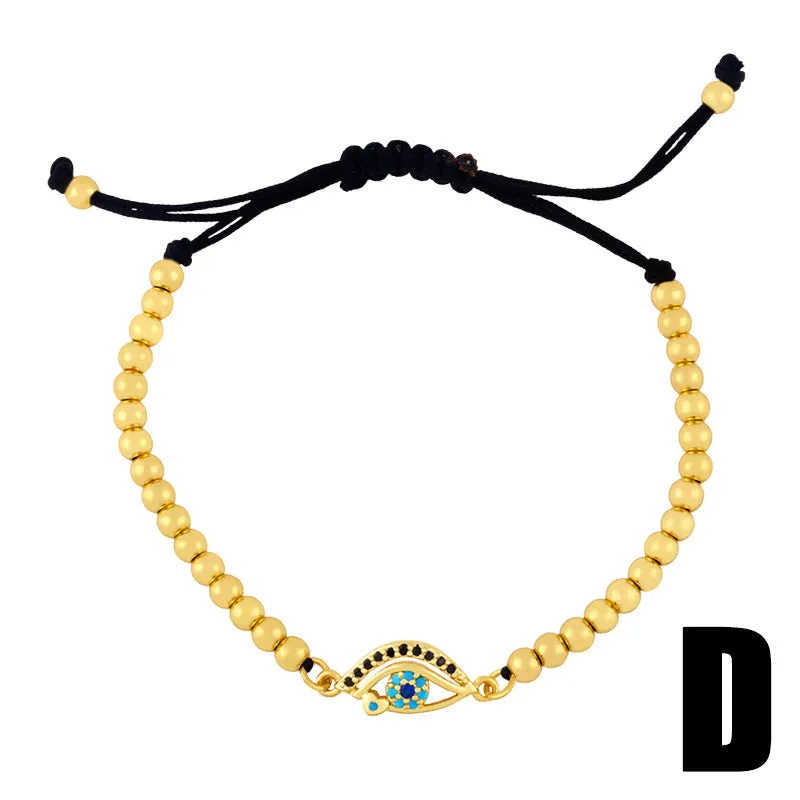 Braided Gold Bronze Bead Adjustable Pull Bracelet
