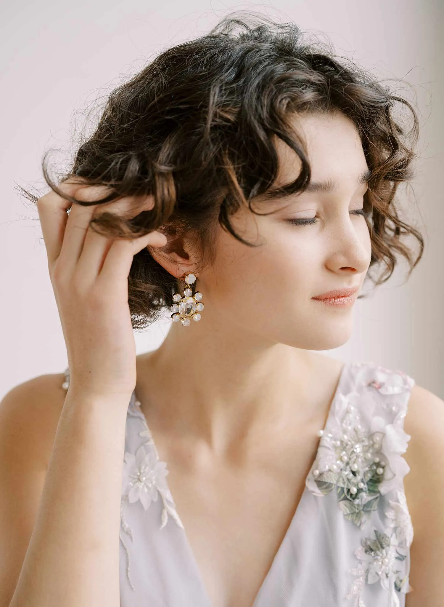 Bridal crystal oval encircled drop earrings - Style #2375