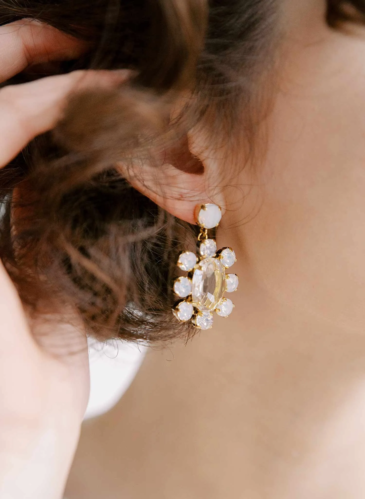 Bridal crystal oval encircled drop earrings - Style #2375