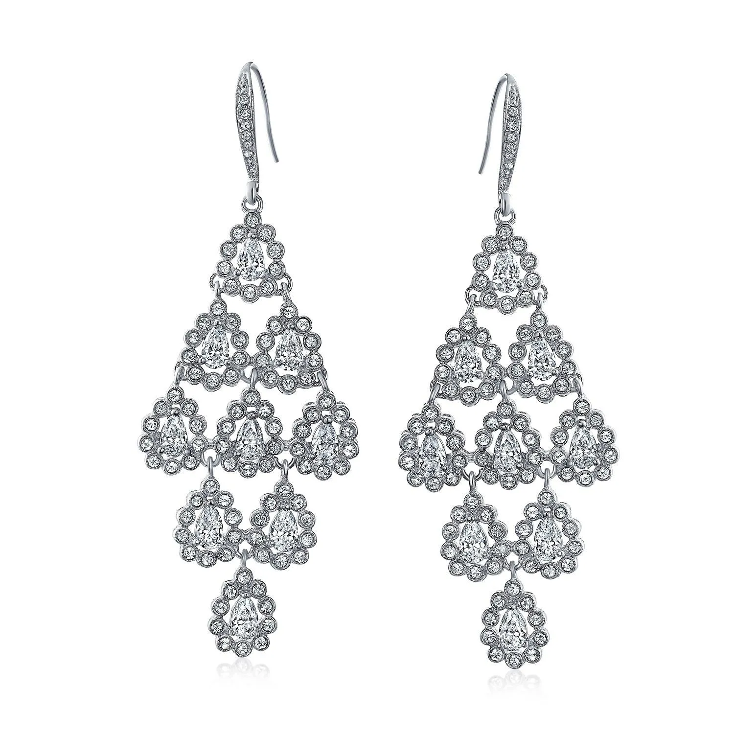 Bridal Waterfall Multi Teardrop Marquise Dangle Chandelier Earrings