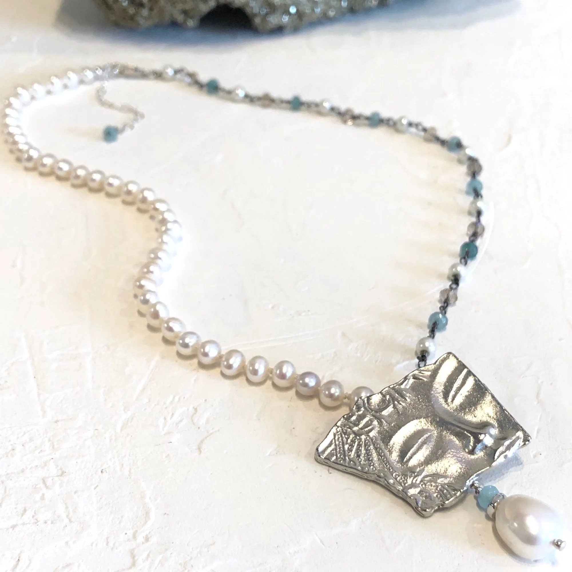 Buddha Face Silver Button Necklace
