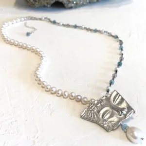 Buddha Face Silver Button Necklace