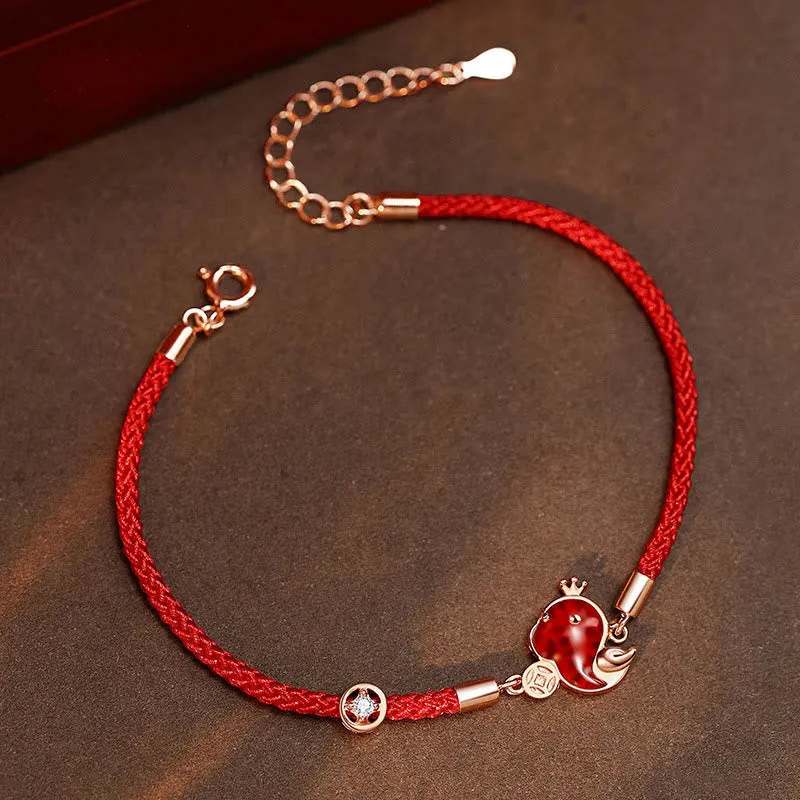 Buddha Stones 925 Sterling Silver Hetian Jade Red Agate Year Of Snake Red String Protection Bracelet