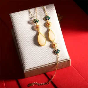 Buddha Stones 925 Sterling Silver Hetian White Jade Water Drop Chain Necklace Pendant Bracelet