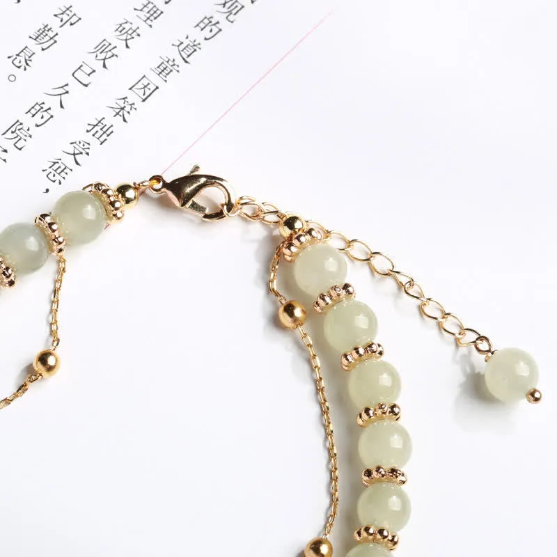 Buddha Stones 925 Sterling Silver Natural Hetian Jade Good Things Happen Peanut Charm Bracelet