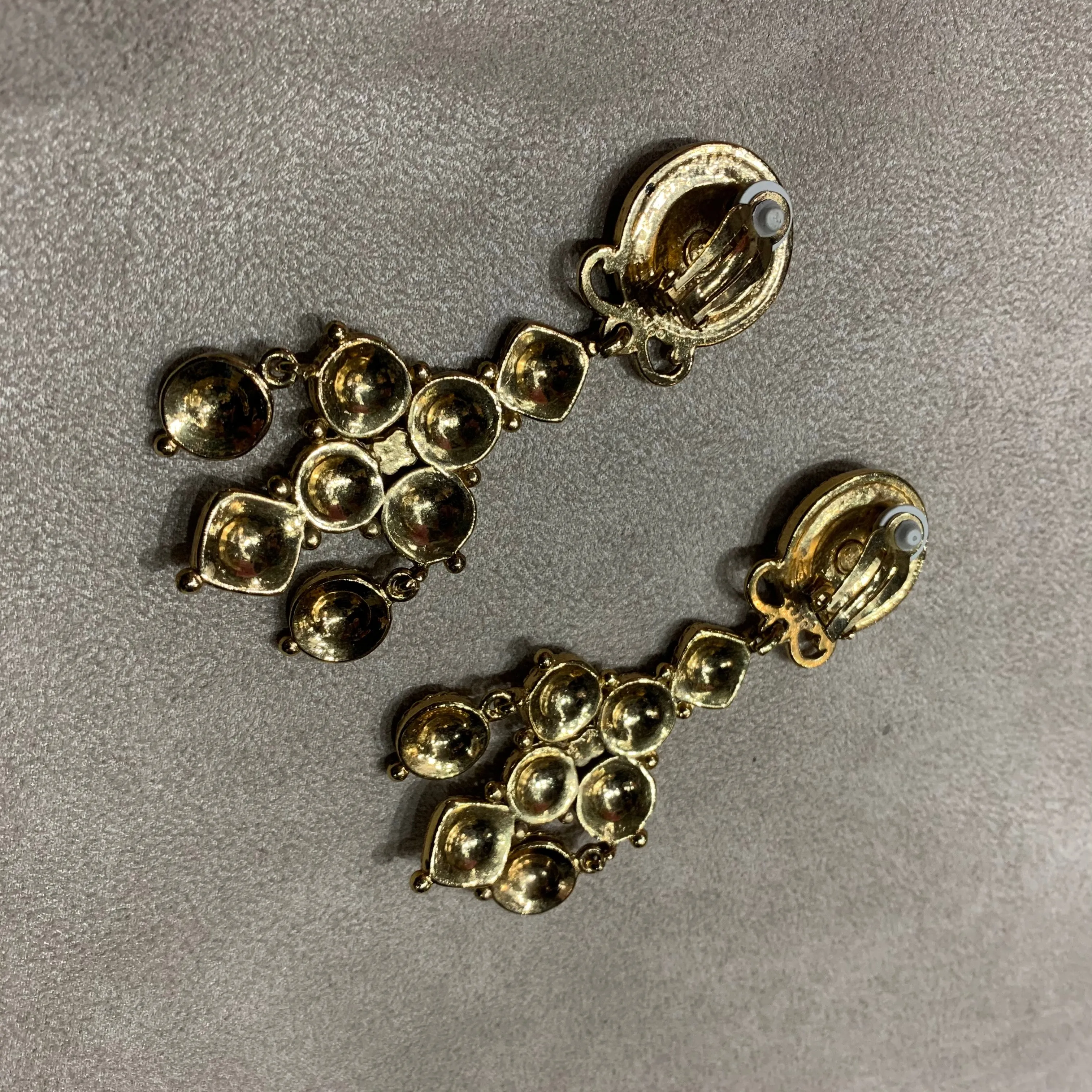 Butler and Wilson black and pearl gold chandelier earrings
