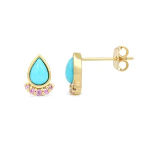 Cabochon Gemstone 14K Teardrop Stud