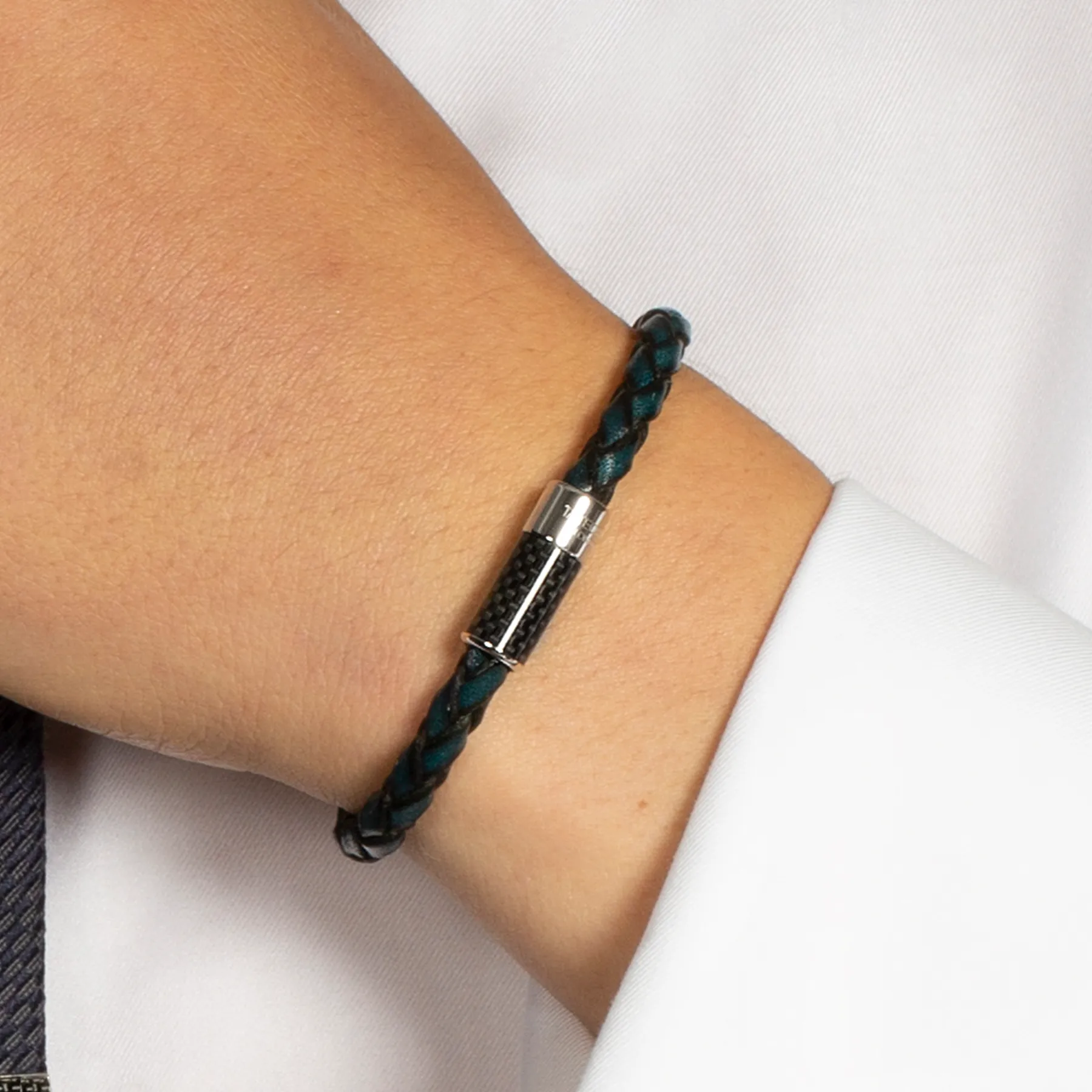 Carbon Pop Leather Bracelet In Blue