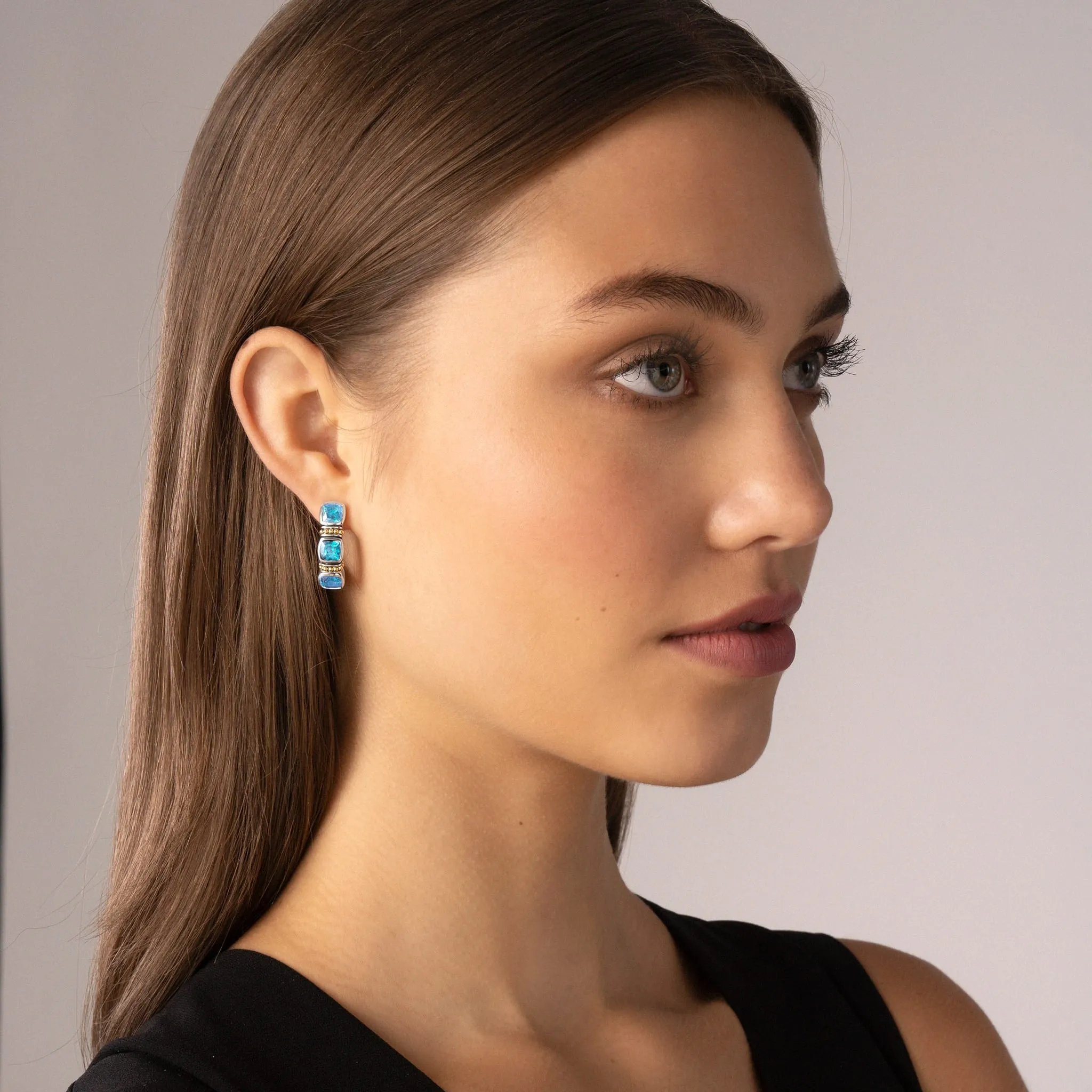 Caviar Color Swiss Blue Topaz Hoop Earrings