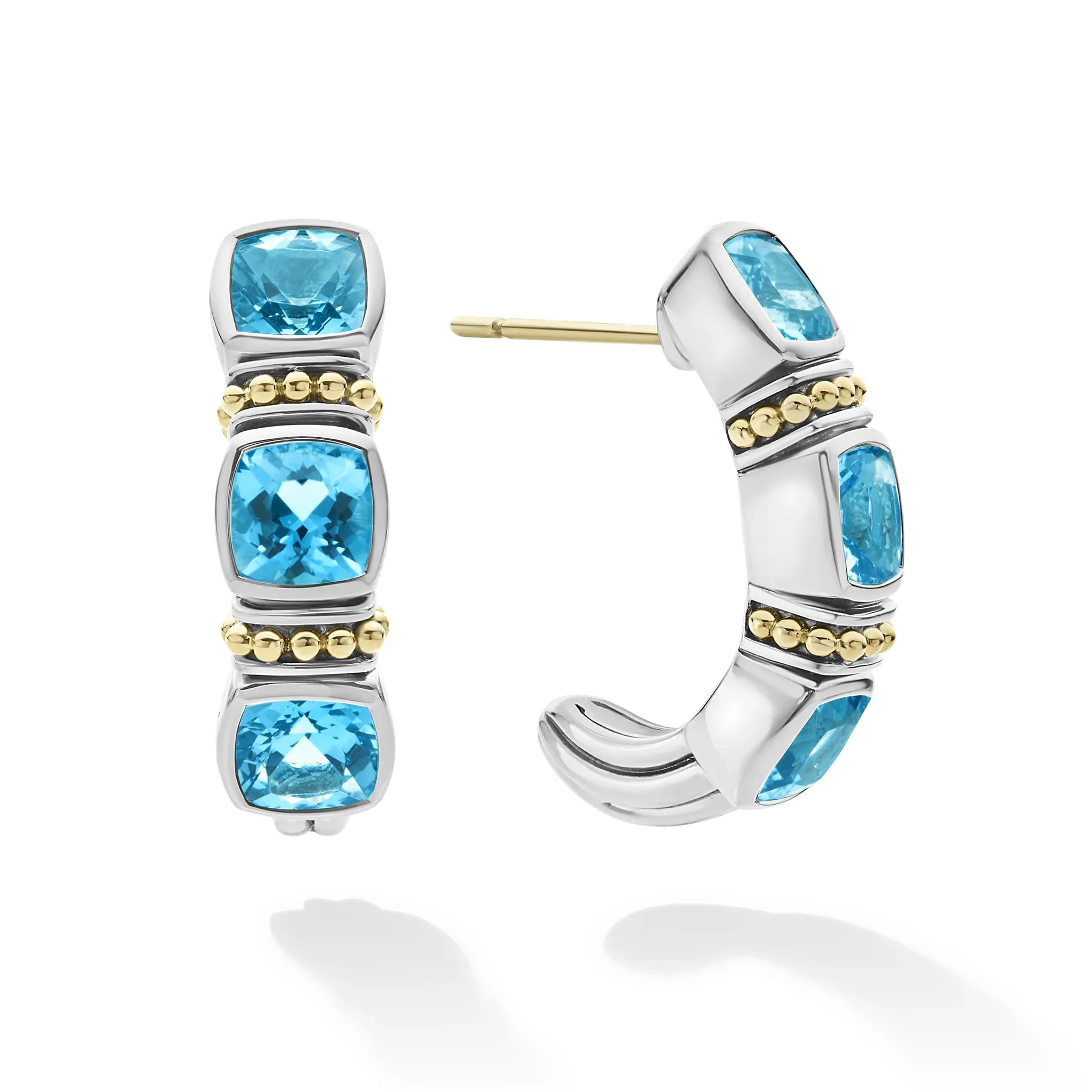 Caviar Color Swiss Blue Topaz Hoop Earrings