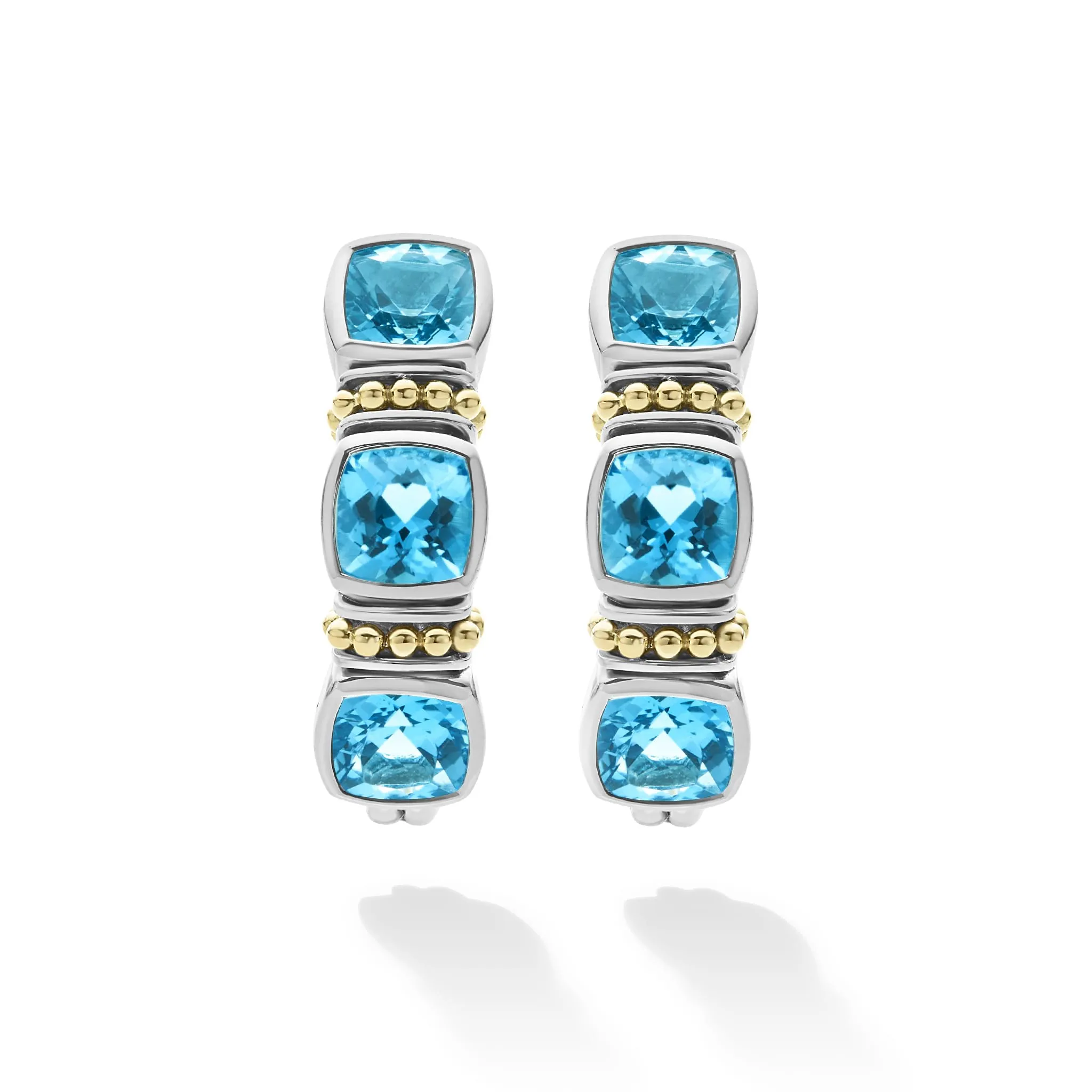 Caviar Color Swiss Blue Topaz Hoop Earrings