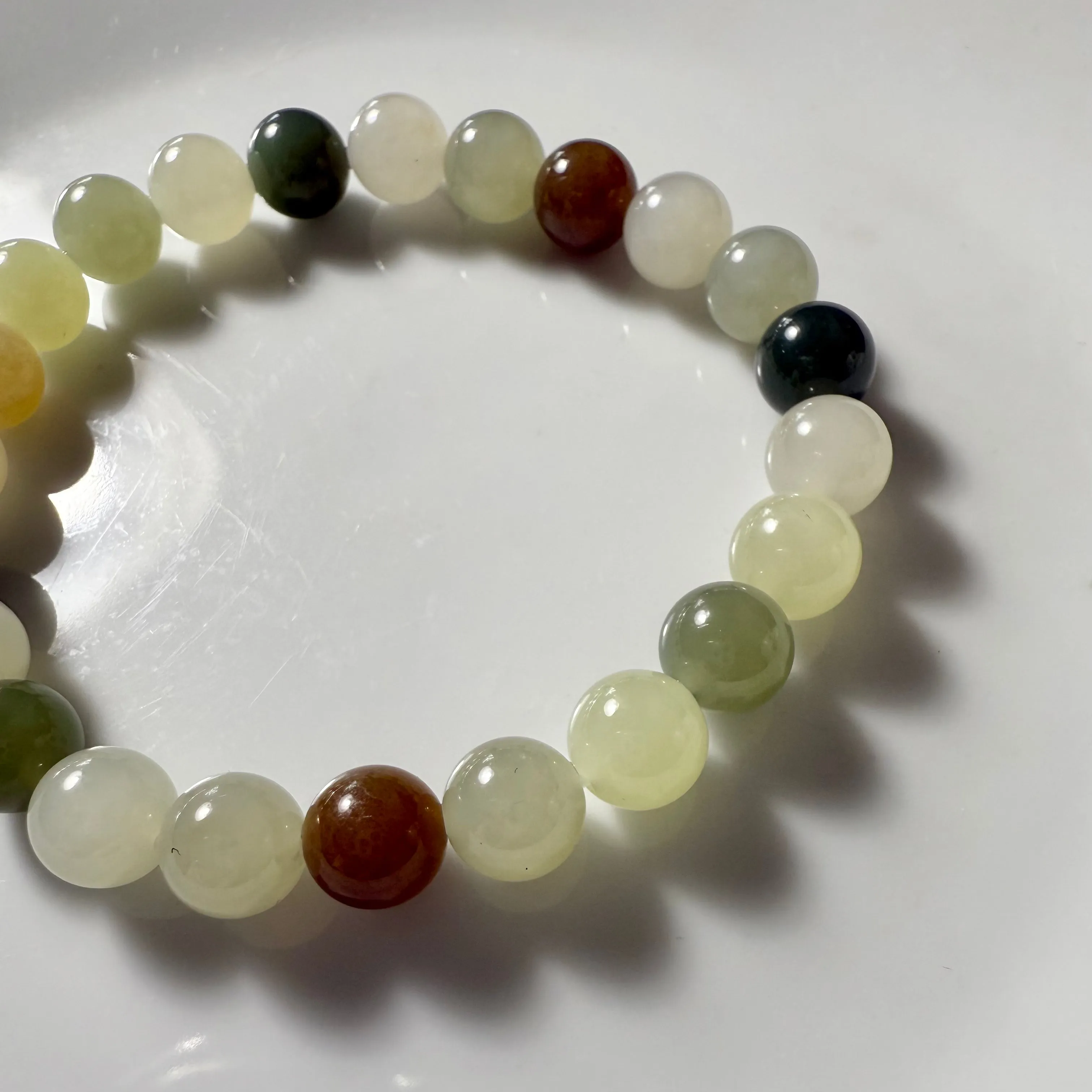 Certified genuine multiple color Hetian jade nephrite jade Bracelet - 8mm beads 6 inch length