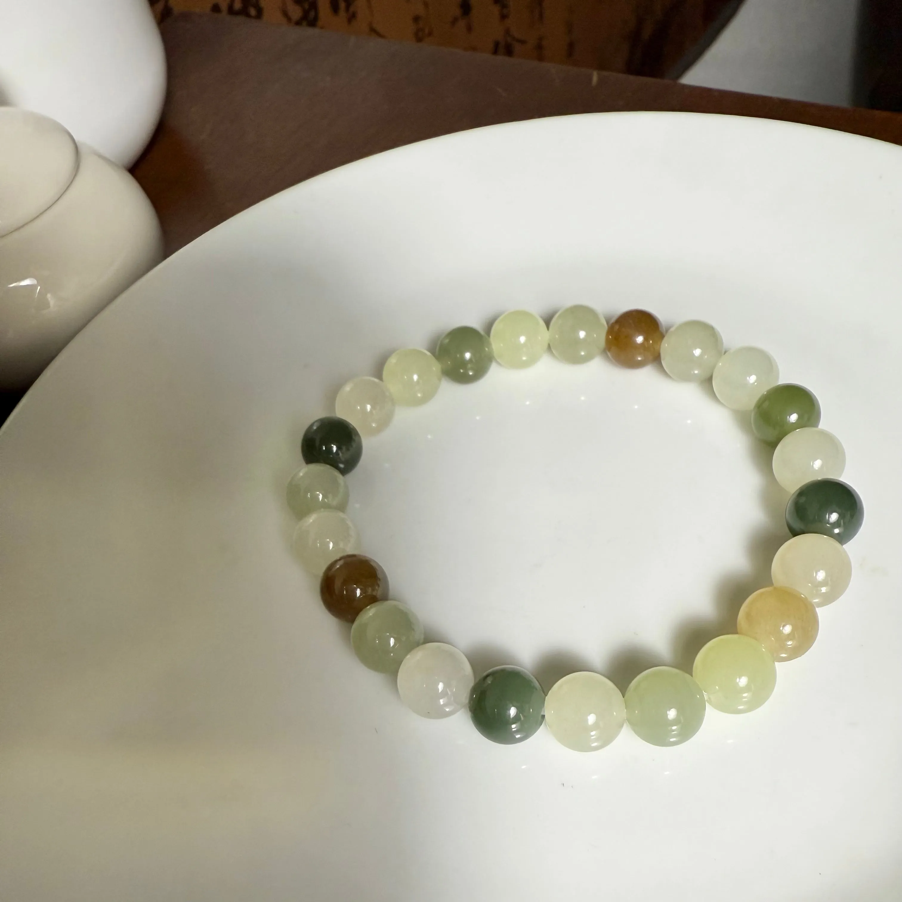 Certified genuine multiple color Hetian jade nephrite jade Bracelet - 8mm beads 6 inch length