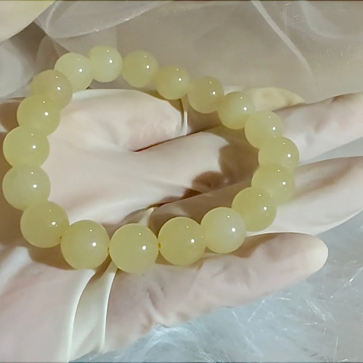Certified genuine Premium cream yellow nephrite / Hetian Jade Bracelet With 10mm beads 6.5 inches