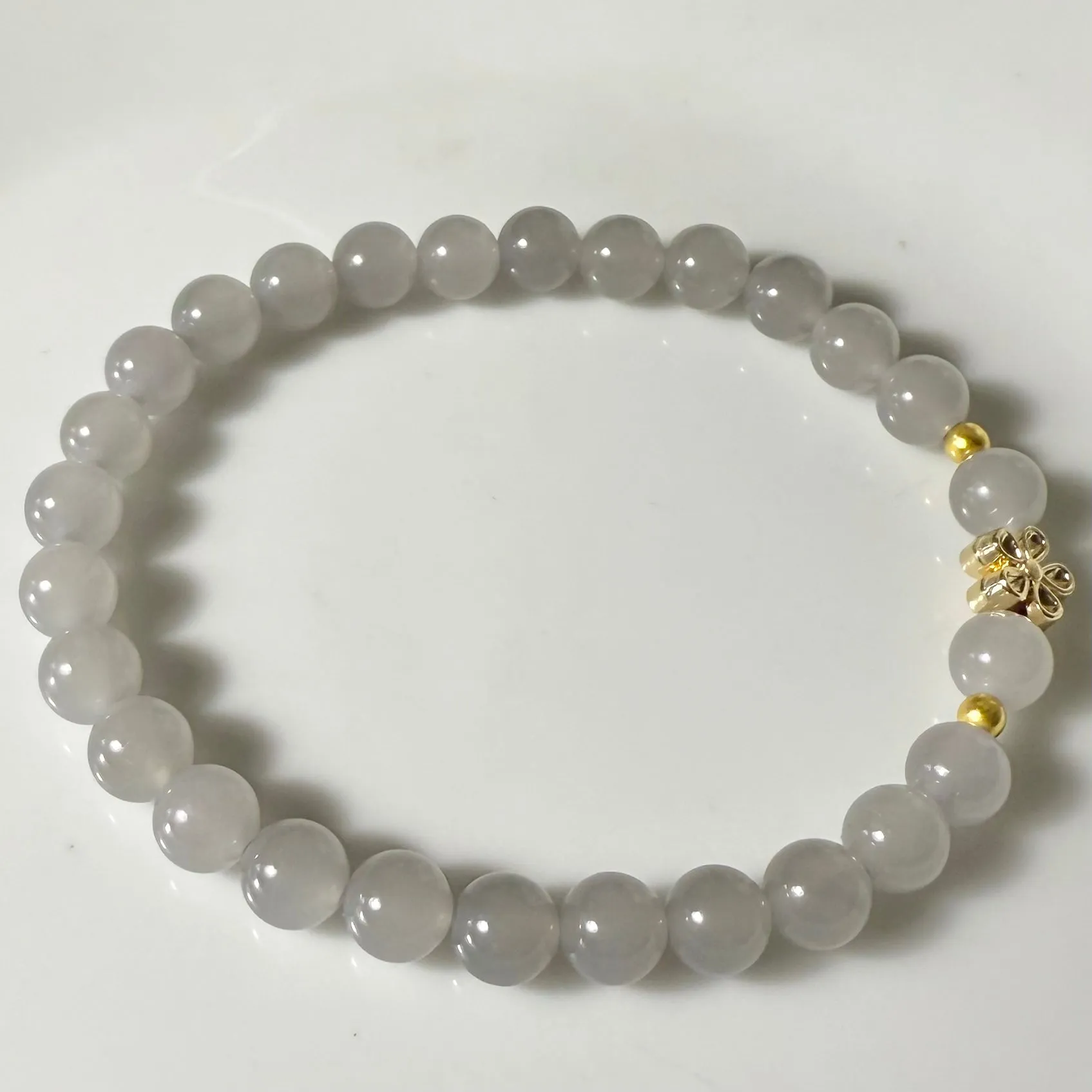 Certified genuine purple violet Hetian jade nephrite jade Bracelet -6 mm beads 5.5 inch length