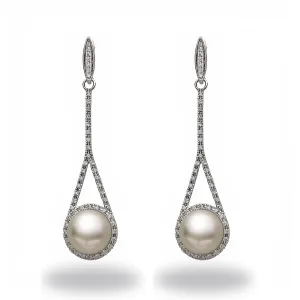 Chandelier 11-12mm  White South Sea Pearls and Diamond  Earrings