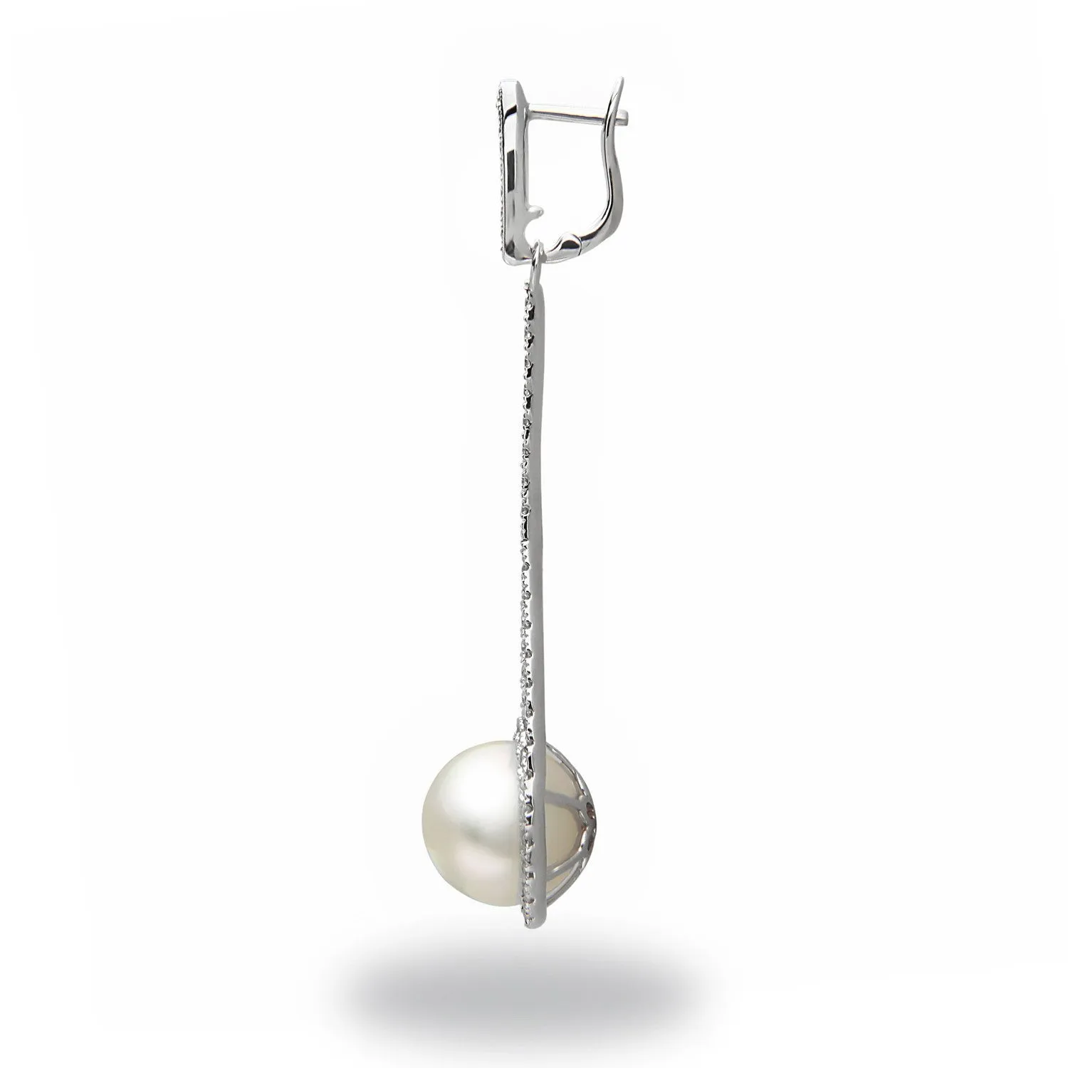 Chandelier 11-12mm  White South Sea Pearls and Diamond  Earrings