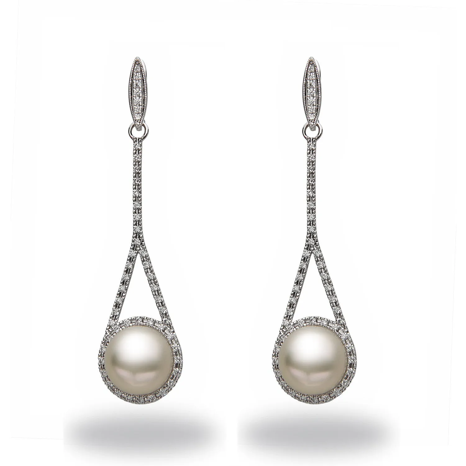 Chandelier 11-12mm  White South Sea Pearls and Diamond  Earrings