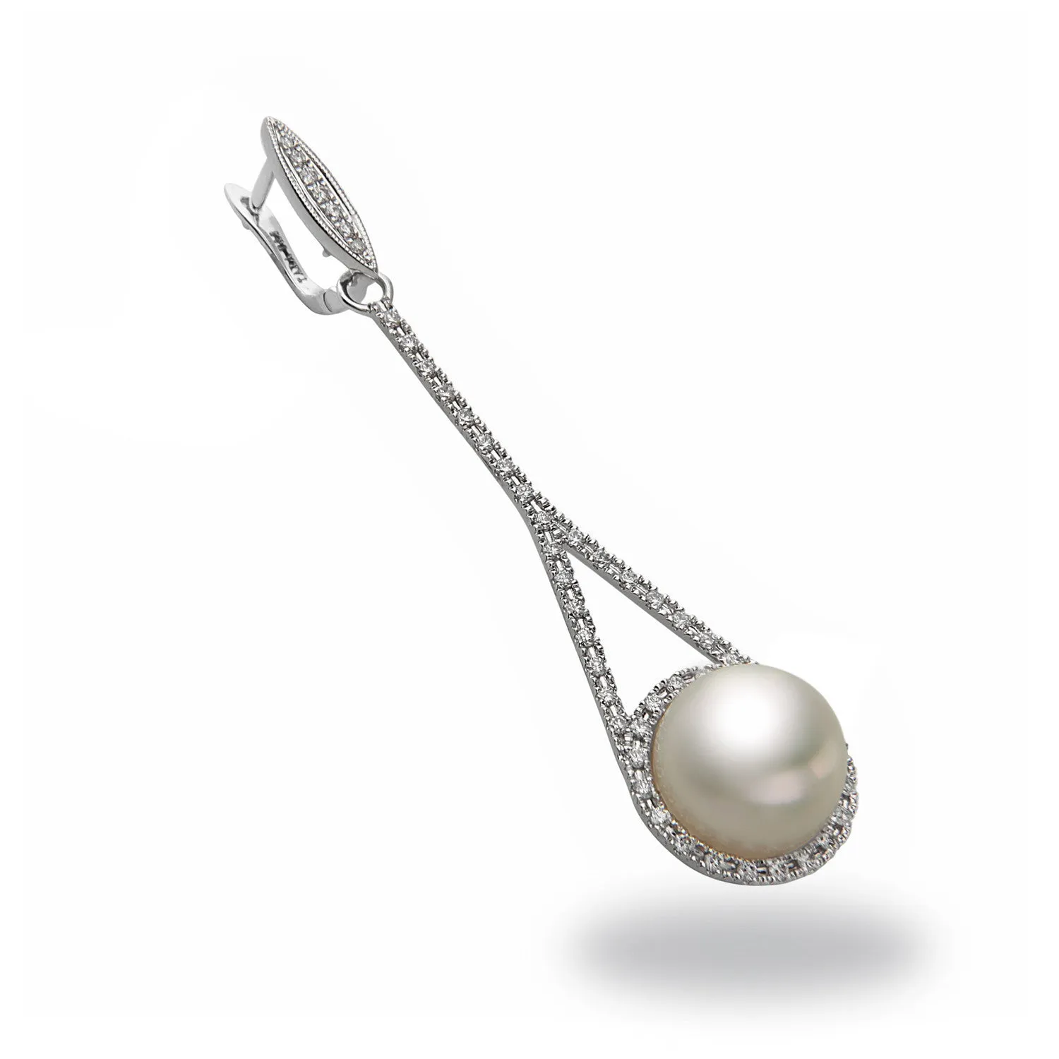 Chandelier 11-12mm  White South Sea Pearls and Diamond  Earrings