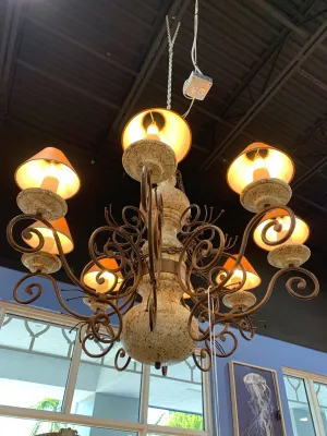 CHANDELIER 8 LIGHTS CRACKLE FINISH WITH SHADES