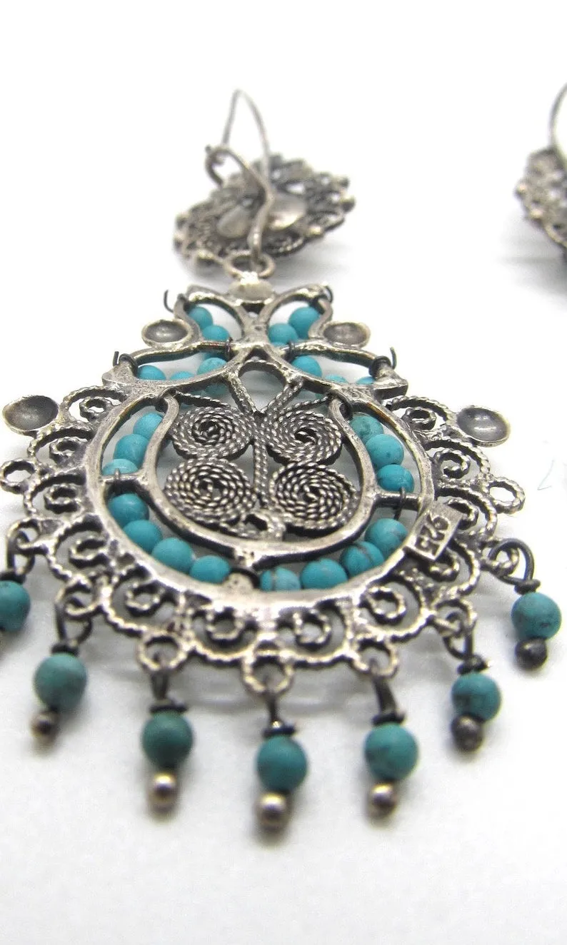 CHANEL YOUR INNER FRIDA Silver & Seed Bead Turquoise Mexican Earrings