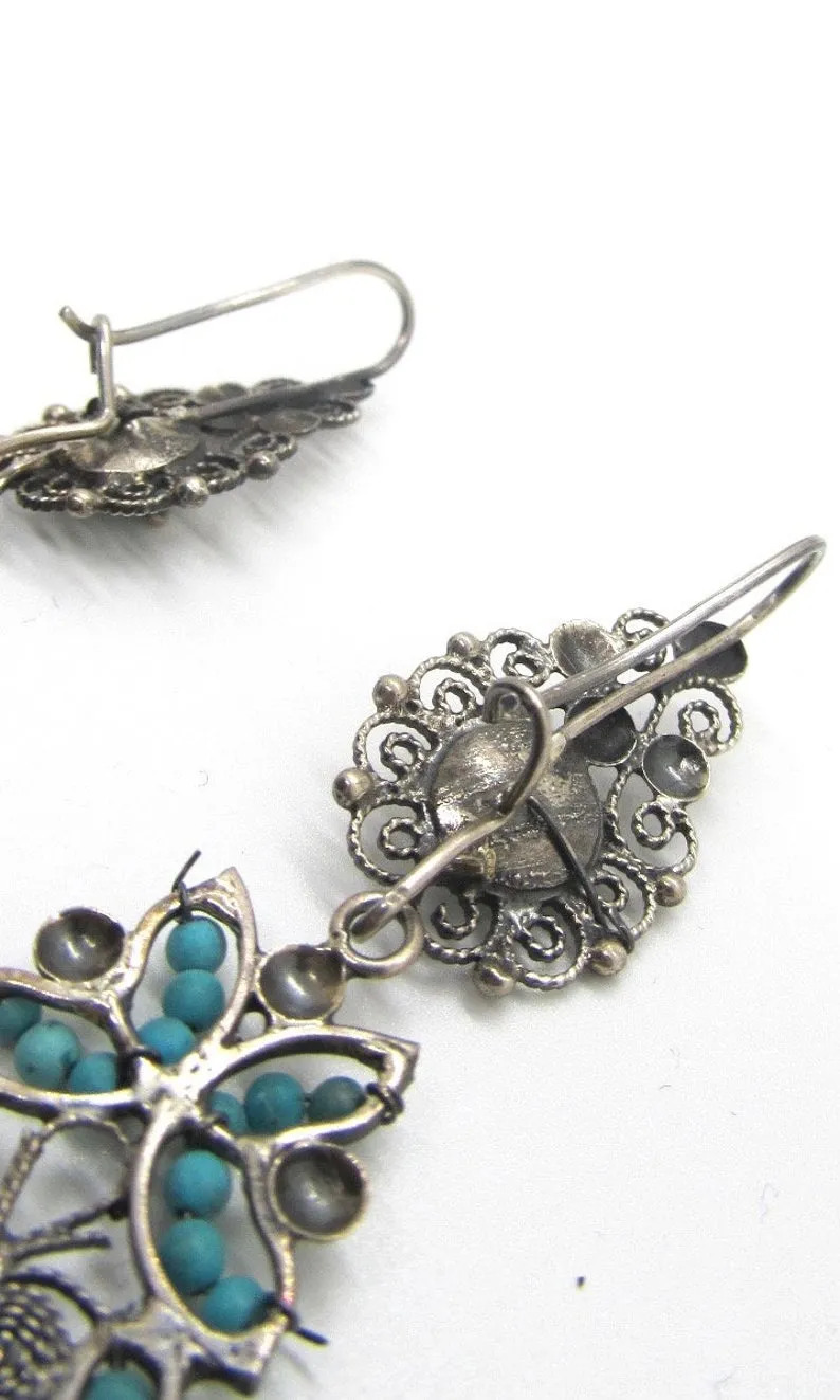 CHANEL YOUR INNER FRIDA Silver & Seed Bead Turquoise Mexican Earrings